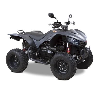 Quad tout terrain forêt champs virage bosse kymco